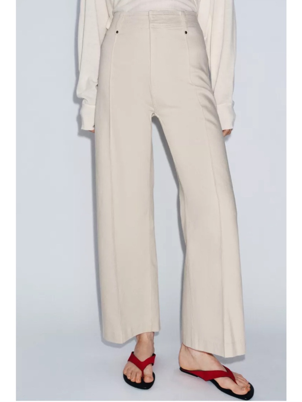 Zara Tailored High-Waist Wide Leg Jean in Sand
